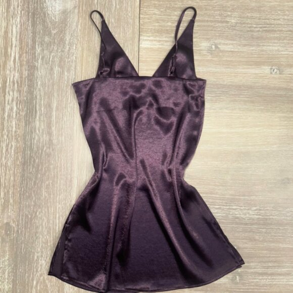 NWT Olivaceous Burgundy Purple Wine Satin Slip Dress Spaghetti Strap Small - Picture 6 of 14